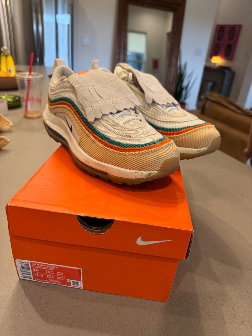 Nike Men’s Air Max 97 SE Cream with Orange & Teal Accents